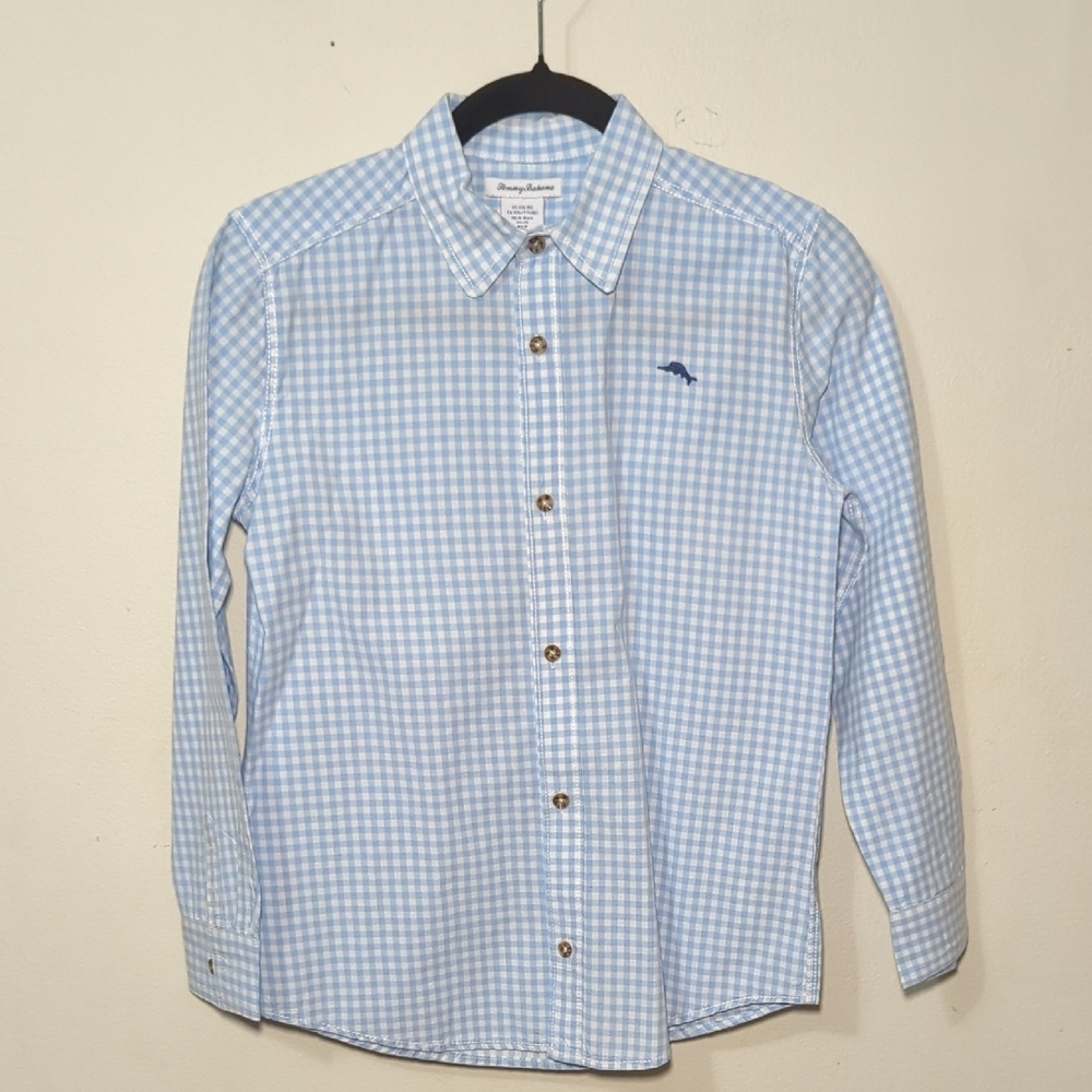 Tommy Bahama Blue + White Gingham Button-Down Shirt Spring Easter Boys 16 XXL